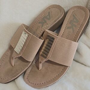 Duplicate-DO NOT BUY Anne Klein Sport Gold and Tan Sandals Textured Upper Size 7